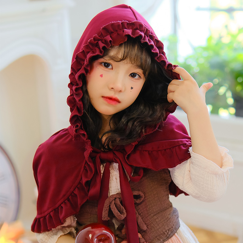 Halloween lolita capa capa capuz xale curto robe amarrado pouco vermelho equitação traje outono inverno doce plissado arco para estudante menina