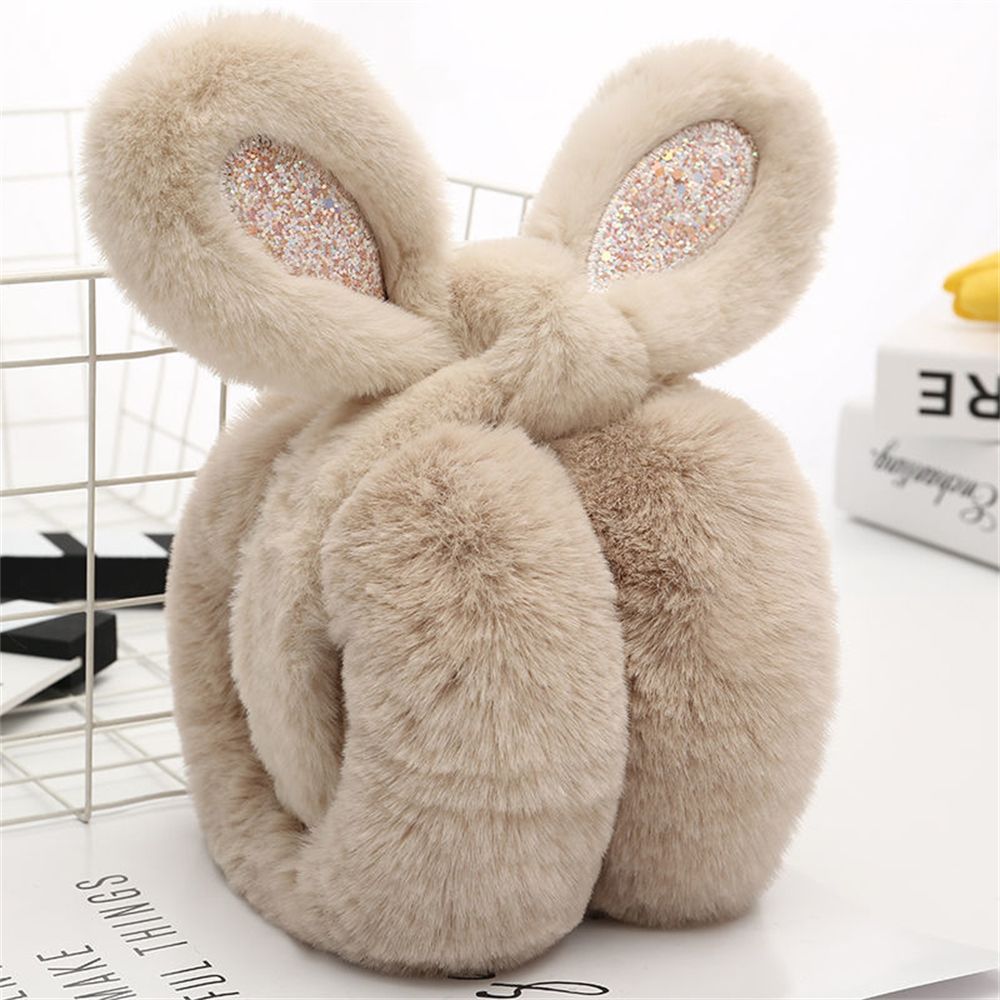 Women Lovely Ear Muffs Ear Warmer Cute Rabbit Ear Winter Headband Sequins Thermal Plush Lovely Ear Muffs: beige
