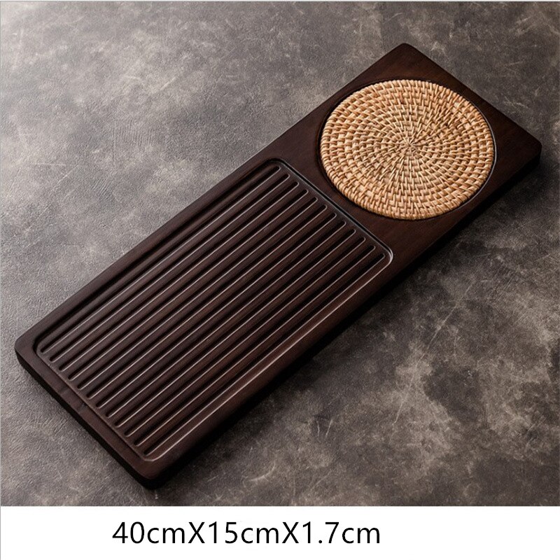 Solid Bamboo Wood Tea Tray Rattan Mat Rectangle Serving Table Plate Storage Dish for Hotel Tea Plate Accessories Saucer: Pecan color-big