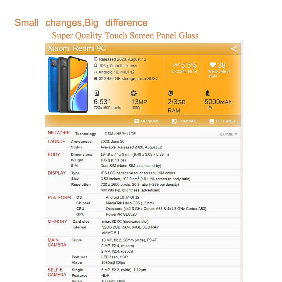 Til xiaomi redmi 9 9a 9c touch screen panel front ydre glas linse til redmi 9a front glas touch screen udskiftning
