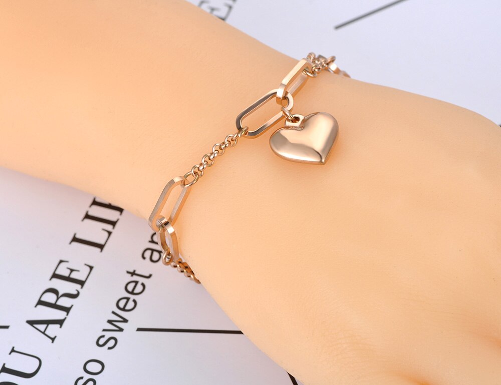 Lokaer Original Stainless Steel Heart Charm Bracelets For Women Girl Bohemia Chain & Link Bracelet Jewelry B20090