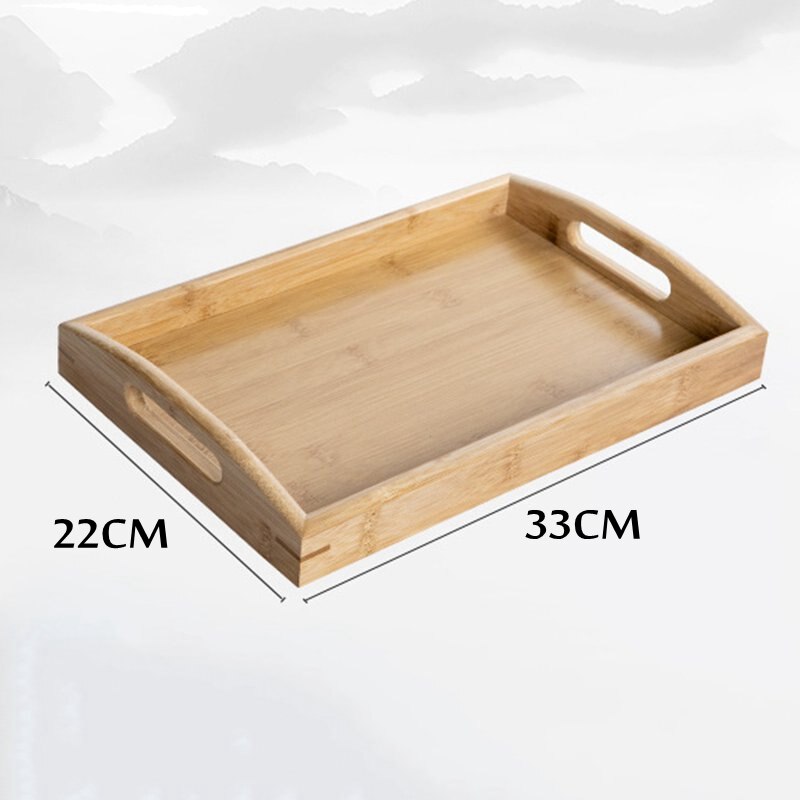 Massivt trä dessert tallrik bambu naturligt hushåll vardagsrum enkel stil te vatten drycker mat bärbar handgjord bricka: 33 x 22cm