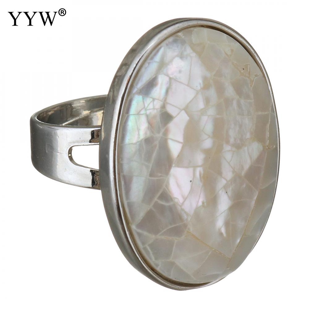 1 PC Zilver Kleur Plated Natuurlijke Parelmoer Abalone Shell Vinger Ring Unisex Verstelbare Open Manchet Volledige Ringen Vrouwen mannen: white shell