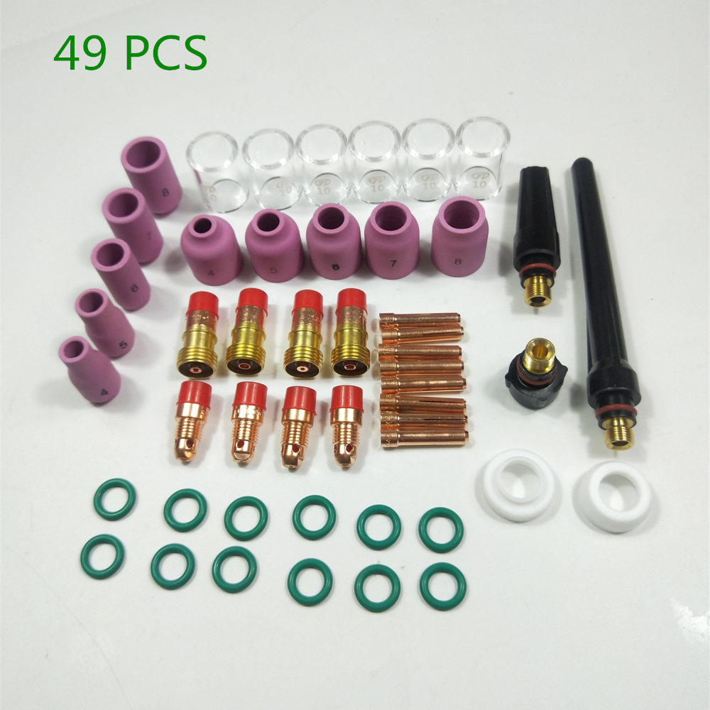 TIG Welding Torch Stubby Gas Lens Heat Resistant Glass Cup Kit For WP-17/18/26 2.4mm 3/32" O-rings semi-automatic welding
