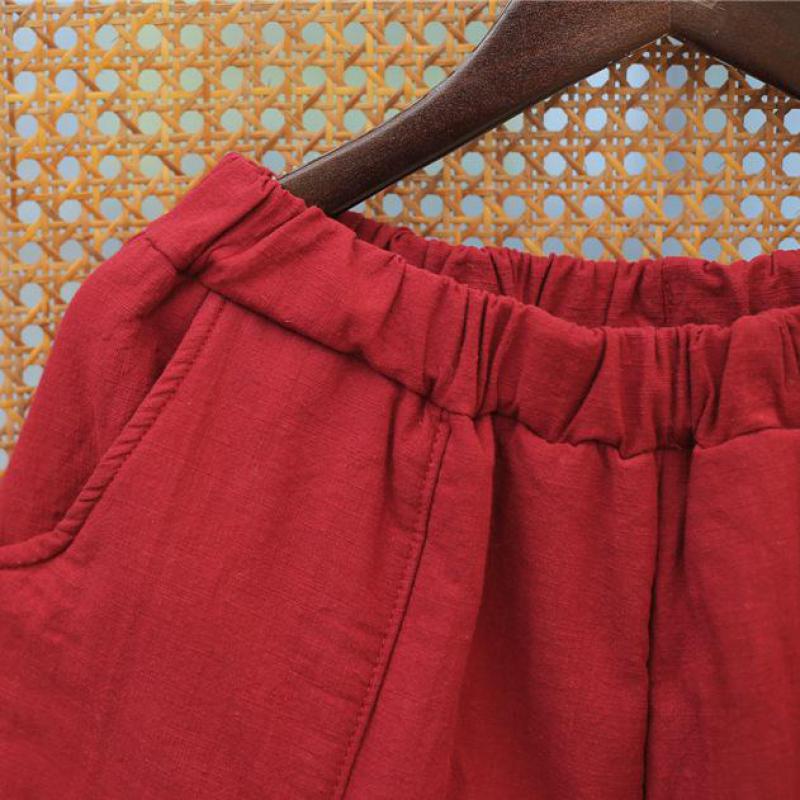 Johnature Cotton Linen Leisure Elastic Waist Warm Harem Pants Autumn Winter Loose Comfortable Women Full Length Pants