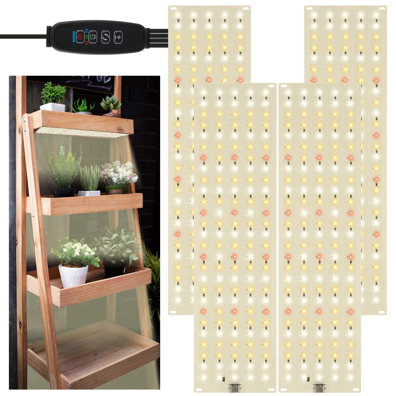 Panel de luz LED de espectro completo, lámpara de cultivo ultrafina debajo del gabinete para plantas de interior, estante de 20W, lámpara de cultivo de plantas con temporizador