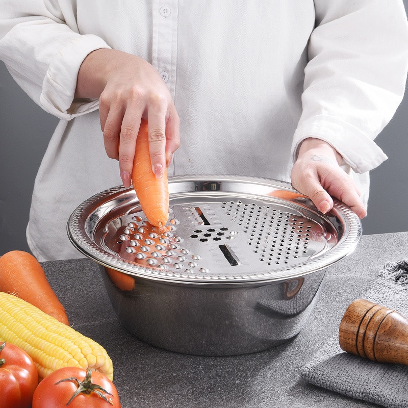 Rvs afvoermand groentesnijderset keuken multifunctionele juliennerasp salademaker kom jan 88