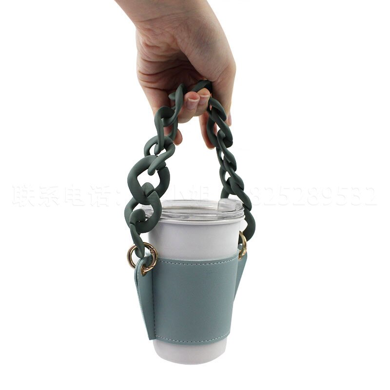 Gjenbrukbar kopp kaffehylse i skinn med kjede kaffe iskaffe erme skinn drikkeholder til kaffedrikker kaffepung