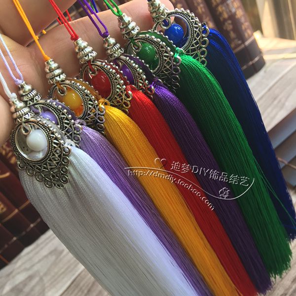 16cm DIY jewelry accessories Artificial silk Tassel Car accessories Sided Zinc alloy With beads fringed tassel