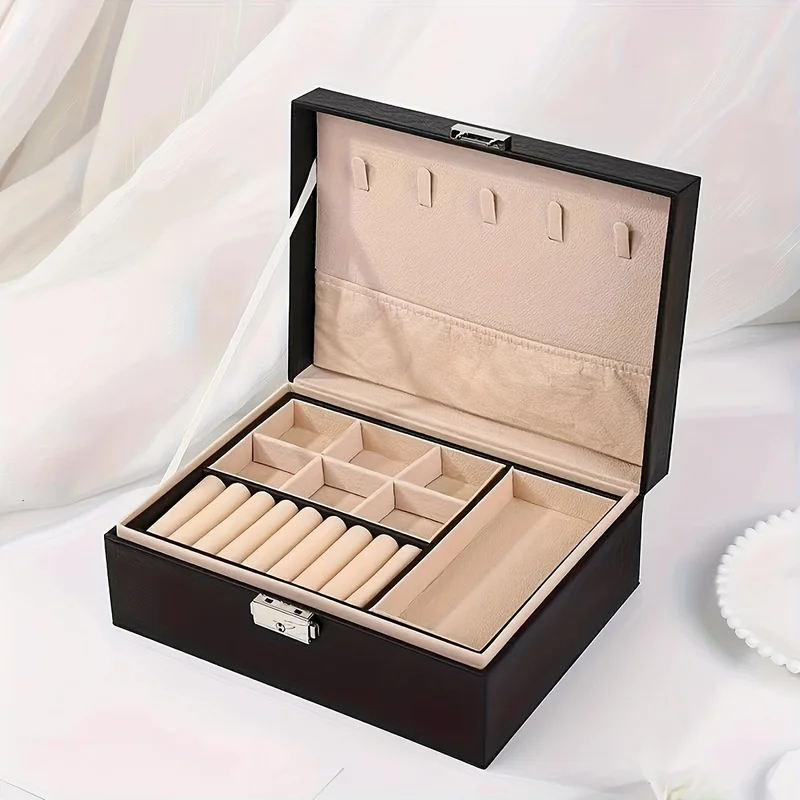 A Simple Double-Layer Jewelry Storage Box For Jewelry Cabinets, Used To Store Rings And Necklaces With Locks