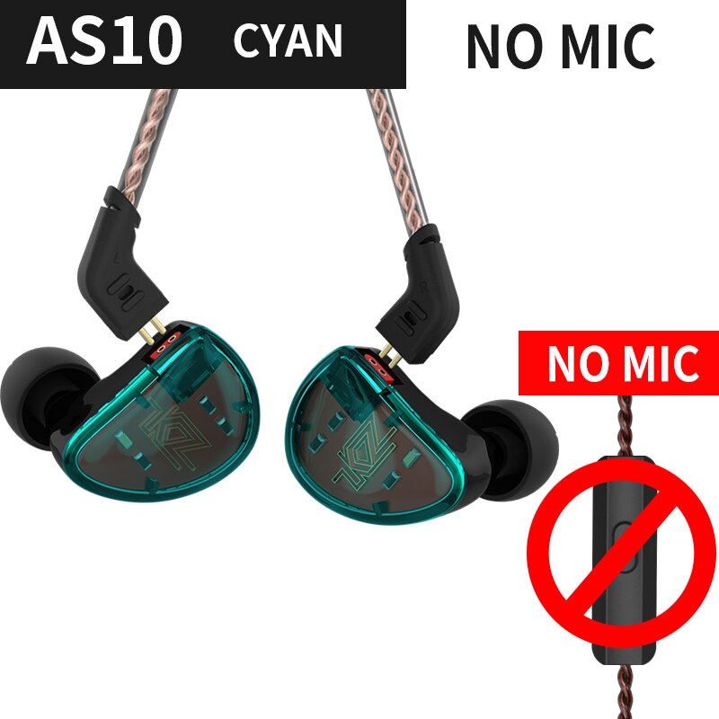 KZ As10 5BA+5BA For Phones And Music Noise Cancelling Sports Dynamic Hybrid 5 Balanced Armature Driver Monitor Earphone: as10cyannomic