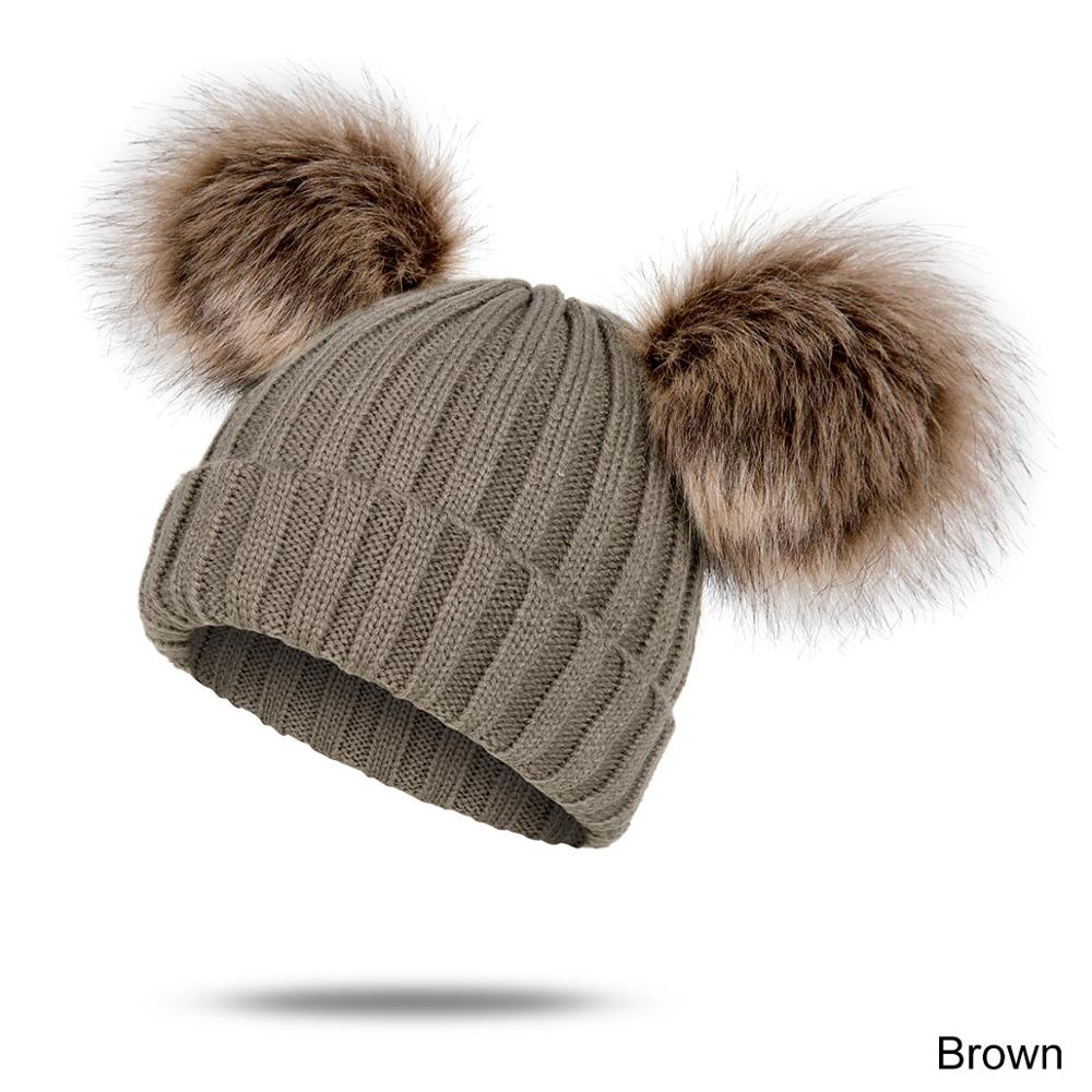 Reakids Winter Baby Meisjes Hoed Leuke Warme Solid Kinderen Pompom Hoed Gebreide Katoenen Muts Voor Kinderen: brown 1