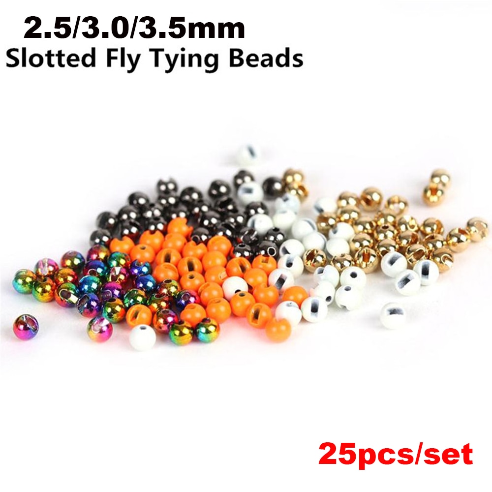 25PCS Nice Tungsten Alloy Slotted Bead Fly Tying Material Fast Sinking Gilded Fly Tying Beads Fishing Accessory