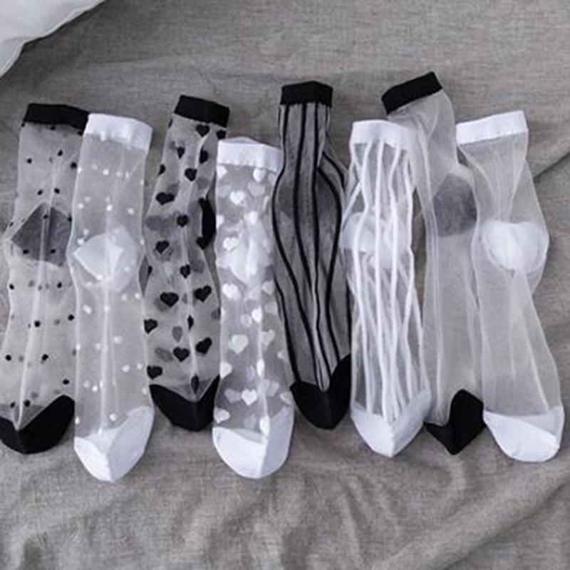 Dames zijden kanten transparante sokken zwart witte visnetsokken zomer elasticiteit enkel dunne damessokken doorschijnende kousen