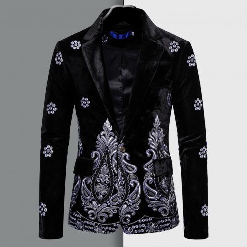 Business Suit Velvet Embroider Coat Men Cloth for Marriage: Black / S