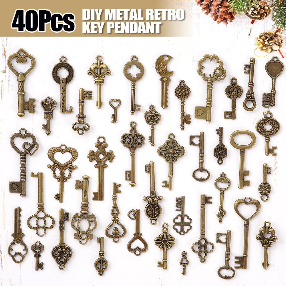 125/40 Uds. Llave de amor de Metal de bronce Vintage mezclada de llaves pequeñas dijes colgante collar fabricación de joyería Diy decoración artesanal hecha a mano