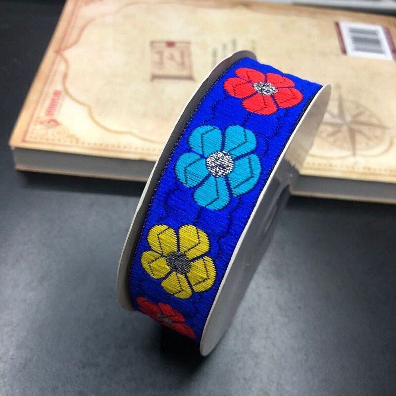 9 yardas/lote de ancho aprox. 2,5 cm tejido Jacquard cintas para tapicería patrón de flores para cortina y accesorios de ropa LS-236: blue