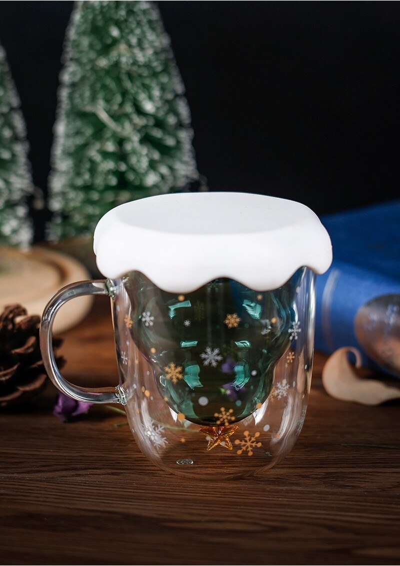 Kerst Glas Dubbele Cup Ster Wens Cup Kerstboom Kopje Koffie Cup Glazen Beker Water Glazen Voor Drinken Schattige Kopjes ronde