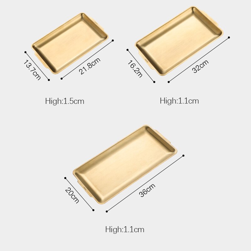 304 Stainless Steel Dinner Plates Rectangular Gold Serving Tray Dessert Cake Snack Dishes Barbecue Sushi Dessert Kitchen Plates