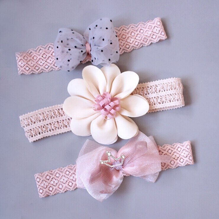 3Pcs Baby Girls Lace Headbands Set Sweet Polka Dot Bowknot Flower Crown Hair Band Infant Princess Photography Props