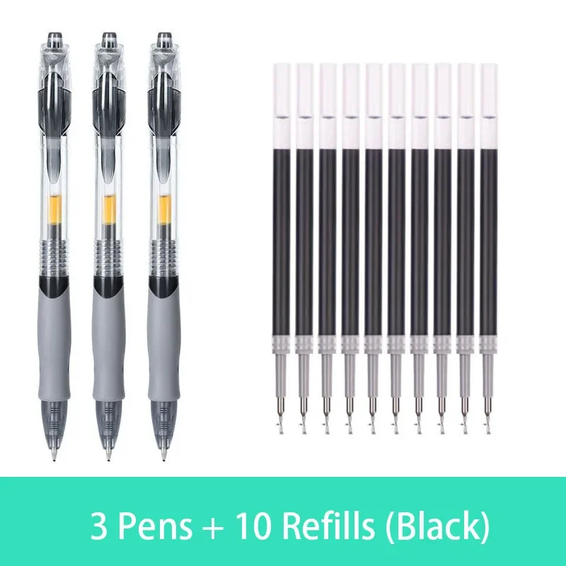 Roise Retractable Gel Pens Set Black/Red/Blue Ink Ballpoint for Writing Refills Office Accessories School Supplies Stationery