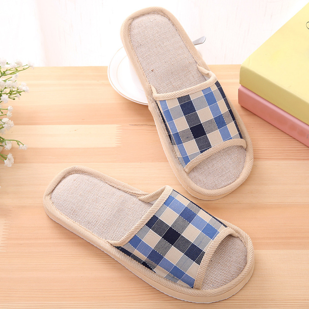 Slippers Unisex Bathroom Slippers Summer Flip Flops Men Couple Gingham Beach Sandals Indoor Home Slippers #3