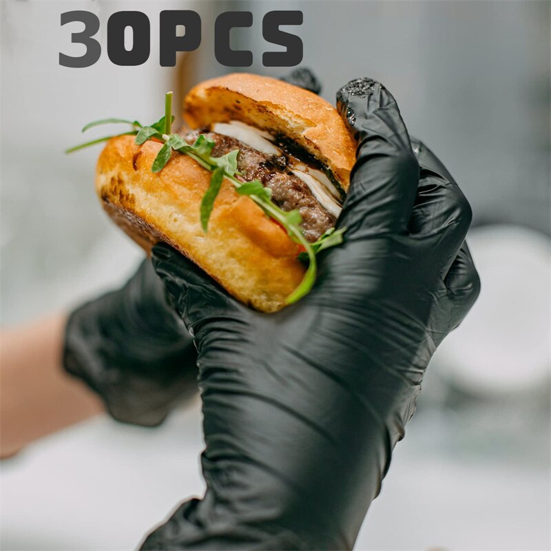 10Pcs/Box Black Disposable Latex Gloves Oil-Proof Nitrile Gloves for Work Kitchen Household Washing Dishes Garden Cleaning
