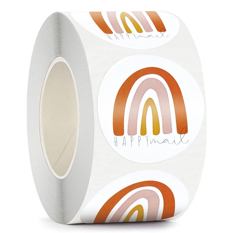 500Pcs/roll Happy Mail Rainbow Sticker Boxes Mailers Envelope Sealing Labels Round Small Business Scrapbooking Sticker