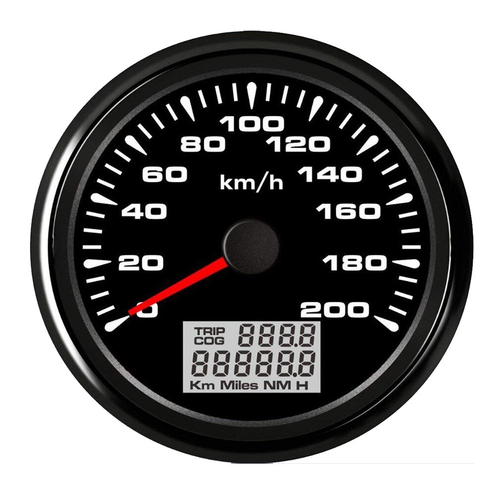 Compteur Kilométrique GPS, Jauge De Compteur De Vitesse GPS 85mm 0-120MPH Avec Tachymètre 8000 Tr/min Alarme De Survitesse LCD Rétro- éclairage Rouge Pour 12V/24V Voiture Bateau VTT((Noir CX8191