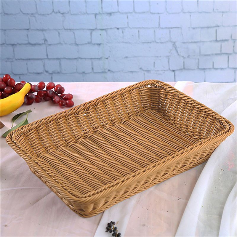 Lichtbruine eenvoudige handgeweven opbergmand, rotan fruitmand, imitatie rotan broodmand