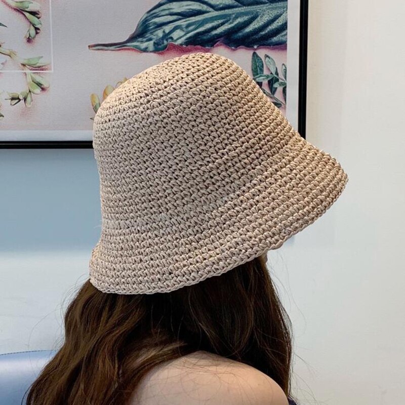 Dame strandhætte foldbar floppy bredkant stråhat håndlavet hæklet solhætter sommer spand hatte til kvinder