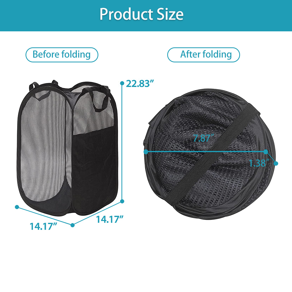 Large Pop-Up Laundry Hamper Collapsible Laundry Baskets With Durable Handles/Side Pocket for Dorm Bedroom Bathroom Laundry Room