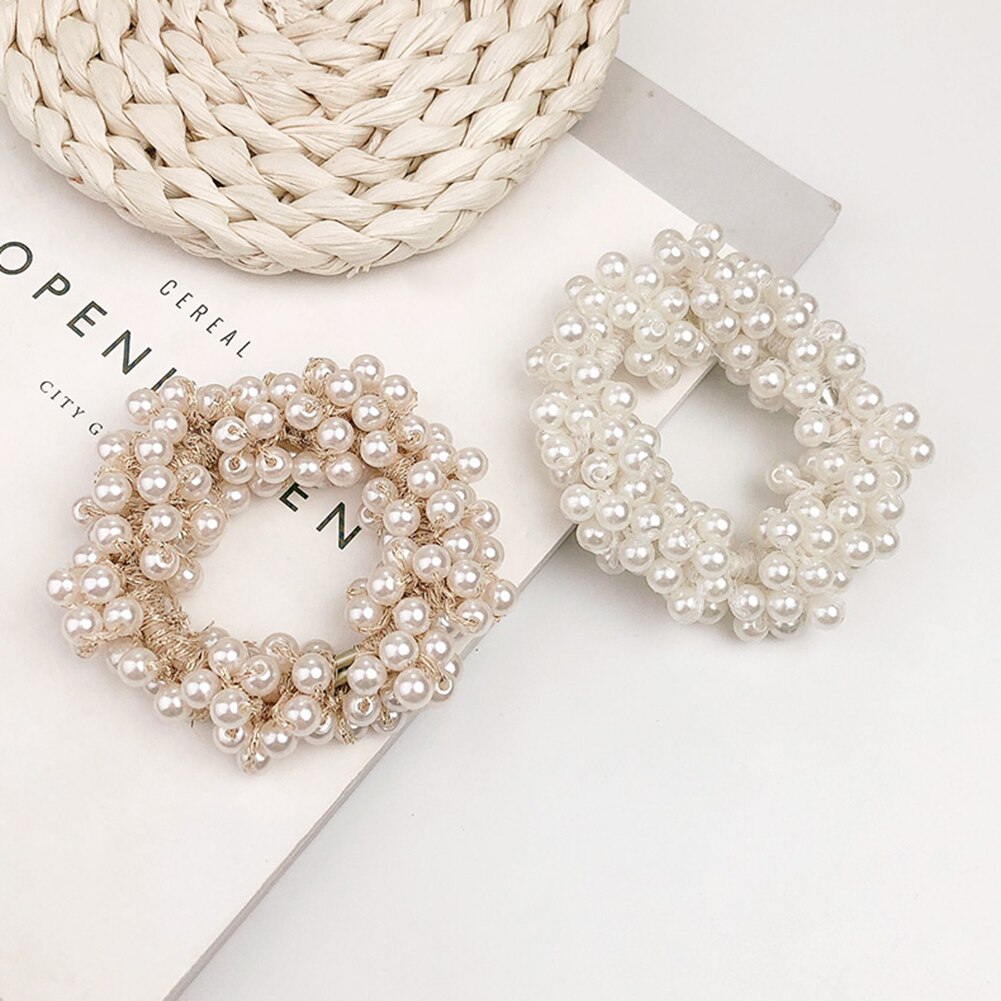 Women Girls Colorful All Pearls Elastic Hair Bands Sweet Hair Ornament Headband Scrunchie Hair Accessories