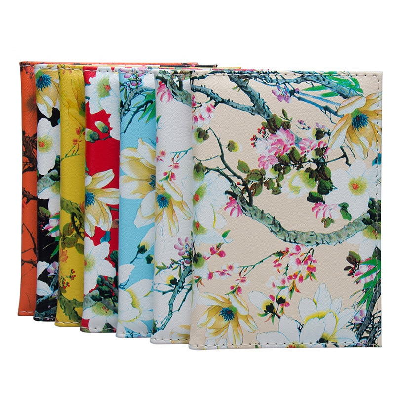 3d kvinner pu-skinn reiselommebok passholder blomstertrykk dokumentkort passdekseletui id-kortholdere