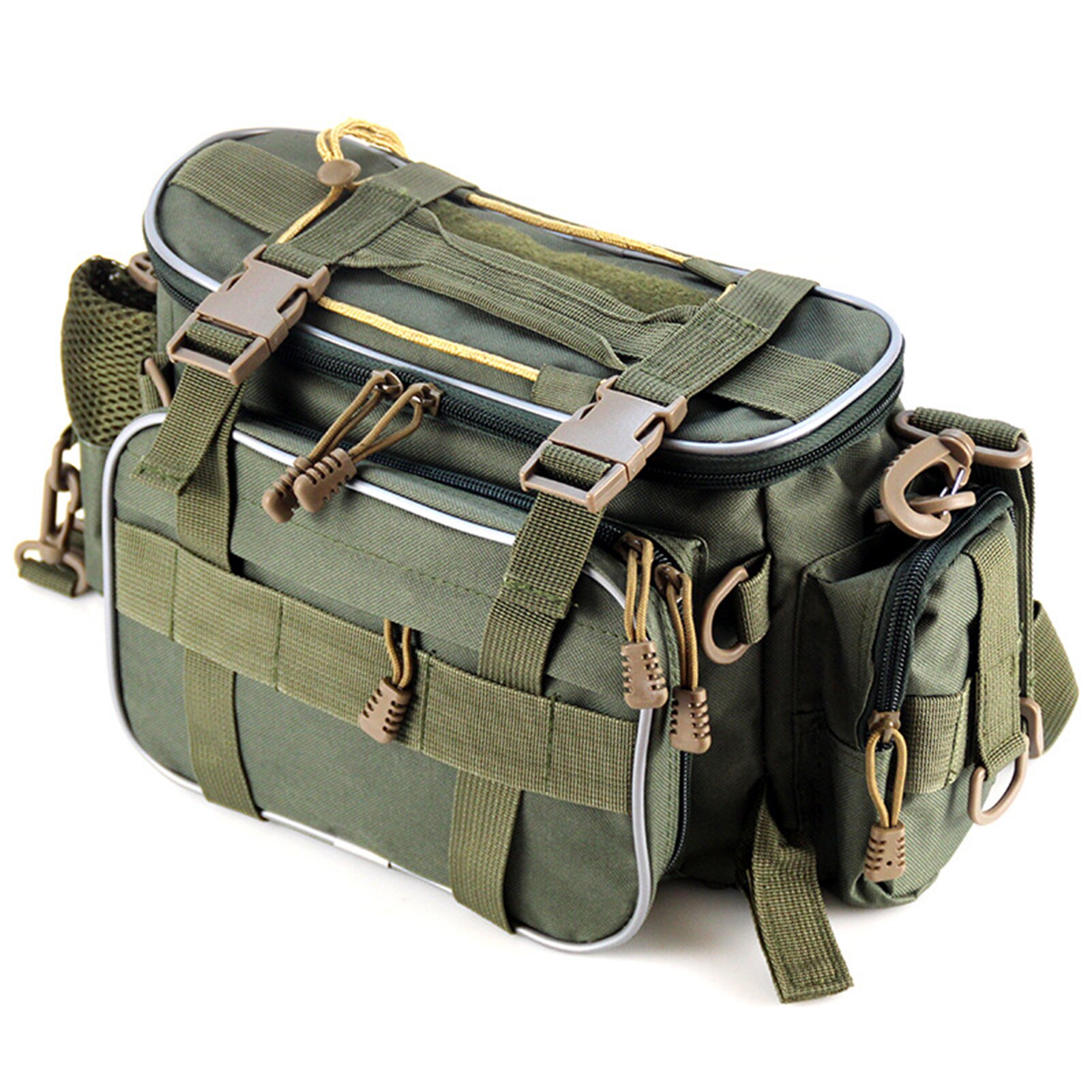 Fishing Tackle Bag Fishing Gear Storage Bag Organizer Waist Bag Messenger Bag Handbag Goods for fishing: Army green