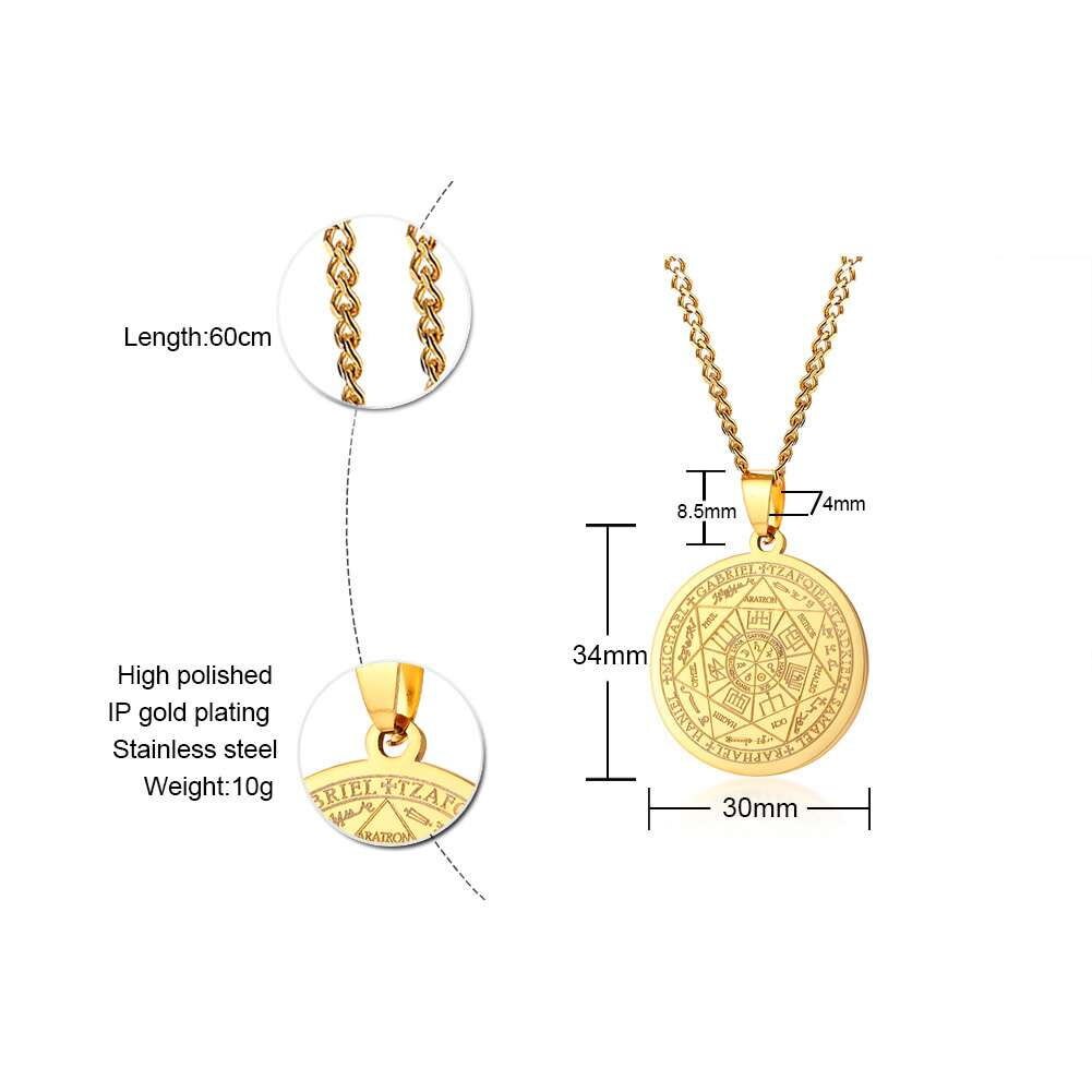 DEFEND US IN BATTLE SAINT MICHAEL MEDAL INSPIRATIONAL PENDANT FOR MEN STAINLESS STEEL SAINT MICHAEL PROTECT US NEKLACE 24INCH: Gold-color