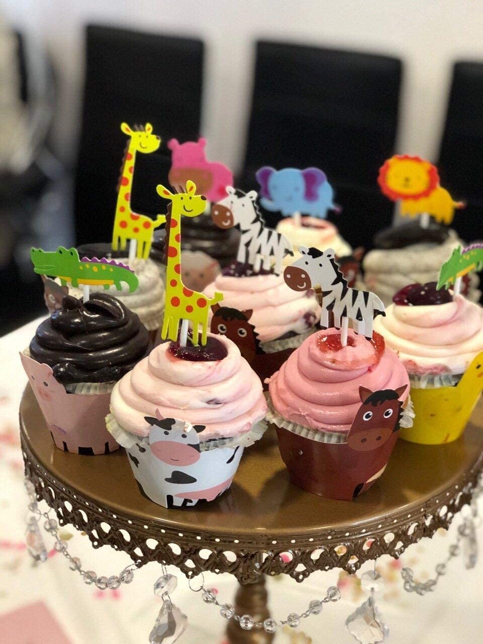 7Pcs Jungle Safari Animal Cupcake Toppers Cake Picks Animal Cake Toppers for Kids Birthday Party Baby Shower Cake Decorations