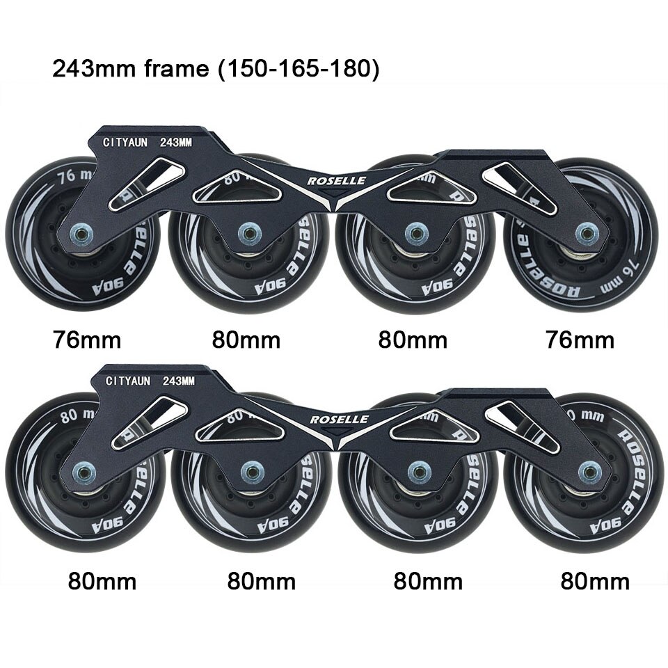 Ruedas y rodamientos para Patines en línea Slalom, Base para Patines deslizantes para adultos y niños, 231, 243mm, marco y 4x80, 76 y 72mm, 90A