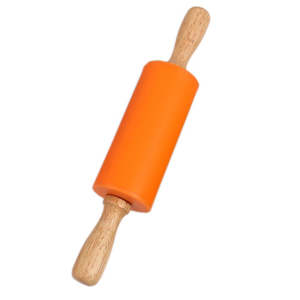 1PC Silicone Rolling Pin Dough Roller Handle DIY Kitchen Baking Children Pastry Stick Cake Decor Cooking Tool: Orange