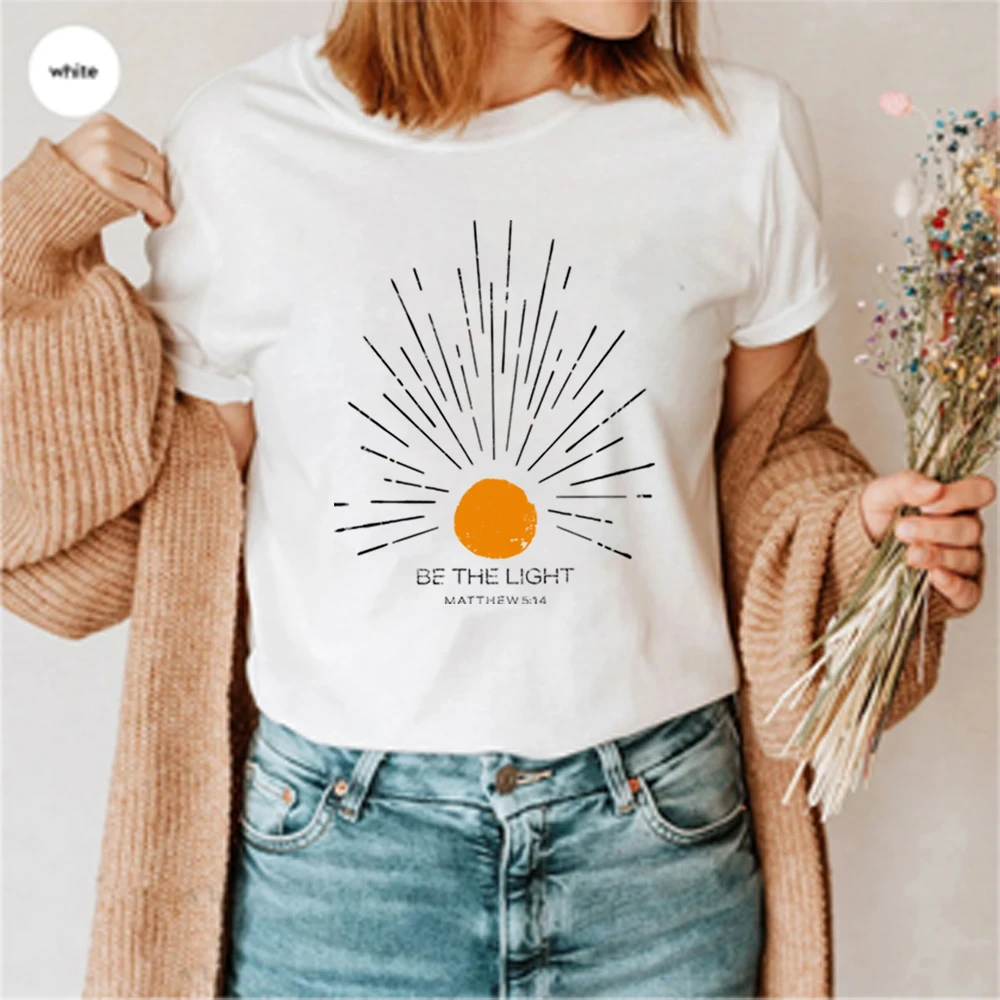 Sein das hell Mathew 5 14 Sonnendurchbruch T-Shirt Jahrgang Bibelvers Shirt christliches T-Shirt Sonne Tee Boho oben inspirierendes: S / Blau