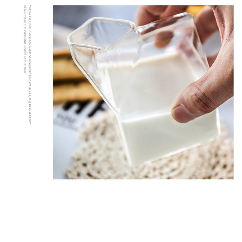 Creatieve Japanse Vierkante Melk Cup Hittebestendig Glas Melk Doos Verse Melk Doos Thuis Ontbijt Cup