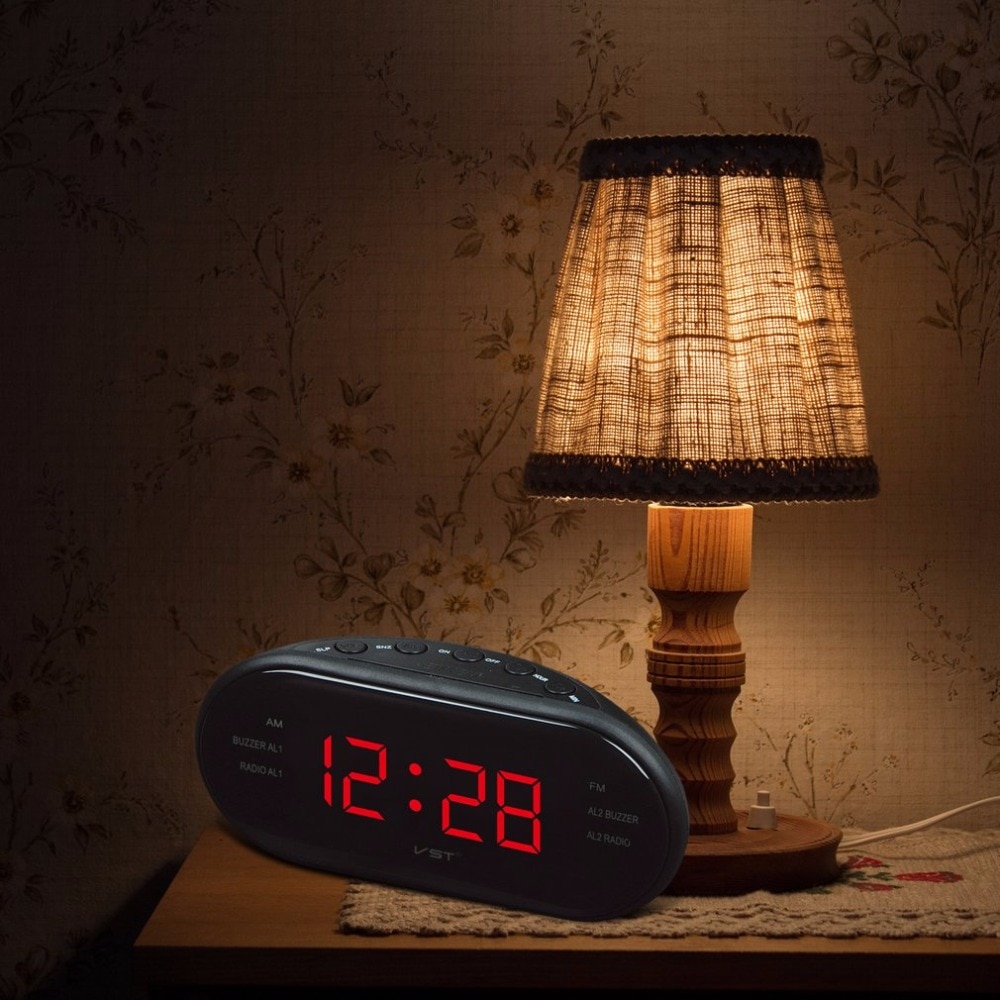 220V EU Plug AM FM Dual Frequency Radio Alarm Clock Digital LED Clock Luminous Clock Snooze Electronic Home Table Clock