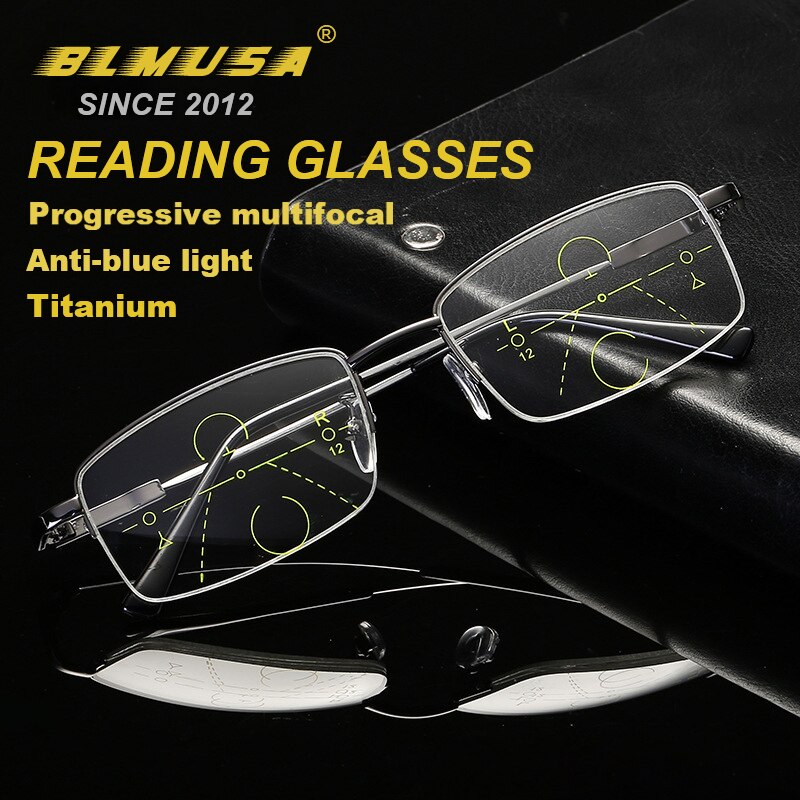 BLMUSA Titanium Progressive Multifocal Reading Glasses Men Anti Blue Light Glasses Women Eyewear For Elderly Blue Light Readers