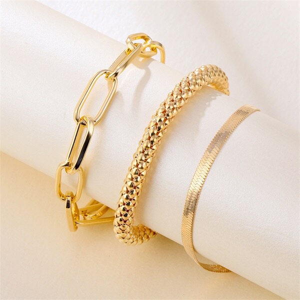 Es 4 unids/set encanto cubano cadena pulseras para las mujeres Miami Bohomia de oro brazaletes de pulseras mujer joyería de: 47ENS0667