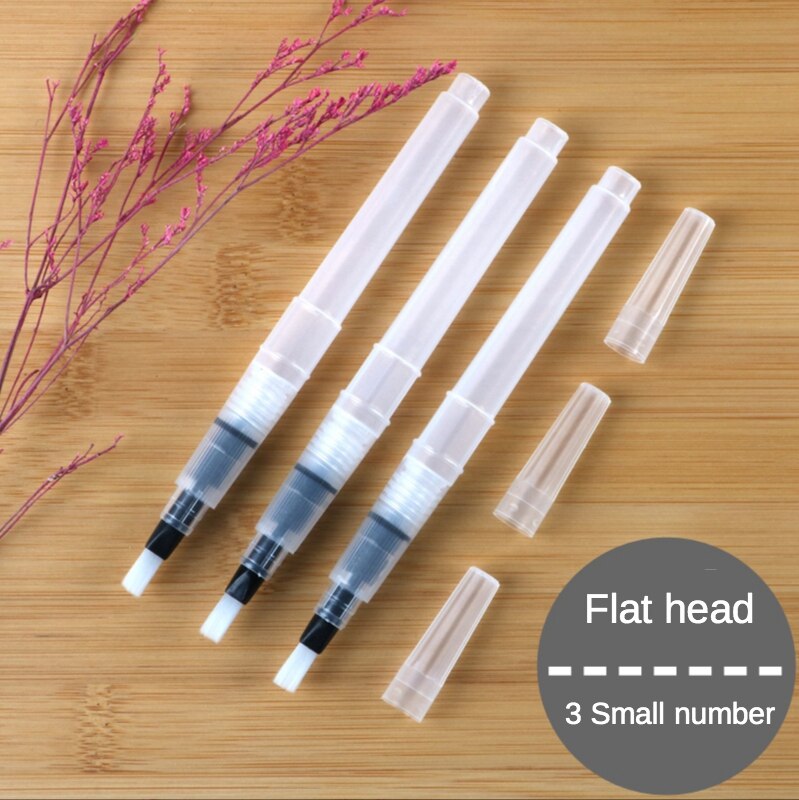 Tap Water Pen Set Water Injectie Zachte Hoofd Water-Absorberende Pen Aquarel Pen Set Art Speciale Beginners Lijn Tekening pen: (flat small)  3 Pcs