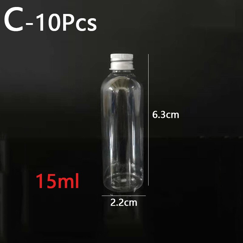 Envase de plástico transparente para viaje, botellas de plástico transparente para loción, champú y agua potable al aire libre, 5/10/15/20/30/50ml, 10 Uds.: C