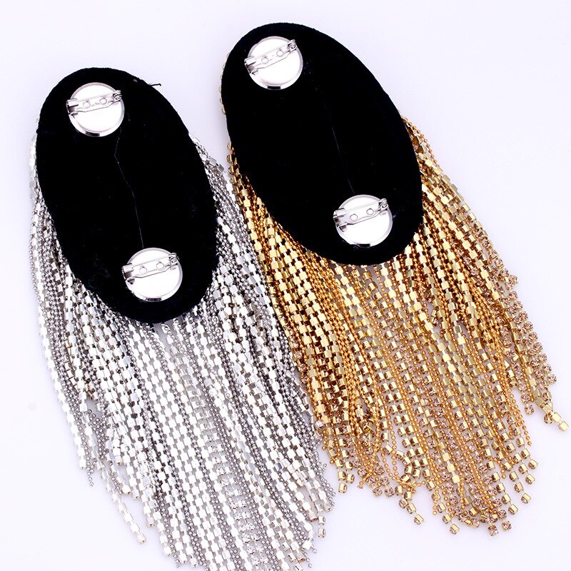2PCS Gold Strass Schulter Britischen Stil Neue Brosche Band Quaste Niet Epaulet Epaulette Hemd Sänger Compere Bühne Schmuck