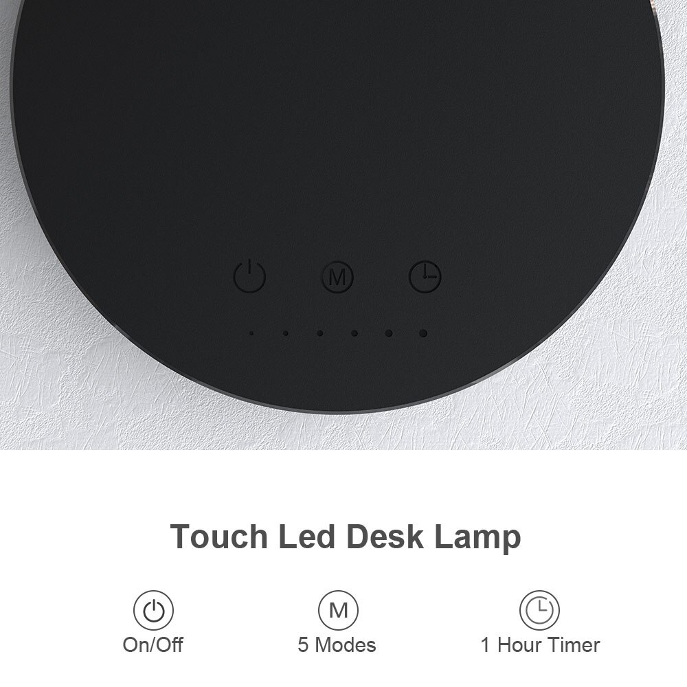 LED Desk Lamp with USB Charging Port Touch Switch Dimmable Office Lamp 5 Color Modes 60min Timer 7W Eye-caring Table Lamp
