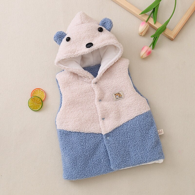 Baby jongens meisjes hooded vest Katoen dikke peuter twee-tone Vest herfst winter lente warm baby kinderen kids kleding 6-24M: Blue -Raccoon / 12m