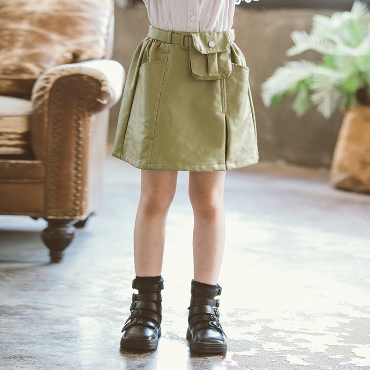 Faux Leather Skirts for Girls Summer Children's Party Skirts Bottom Solid Color Girls Skirt Casual Mini Skirt 4 6 8 12 14 Year